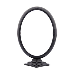 Oval aluminium photo frame with a support stand, in black colour