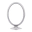 Oval aluminium photo frame with a support stand, in nickel matte colour.