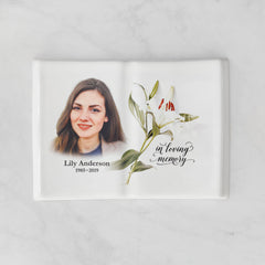 Placa Conmemorativa de Porcelana con Foto, 19 x 26 cm – Porcelana en Forma de Libro para Lápidas