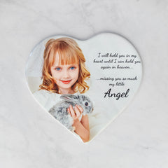 Placa Conmemorativa Cerámica con Foto, 27 cm de ancho – Porcelana en Forma de Corazón para Lápidas