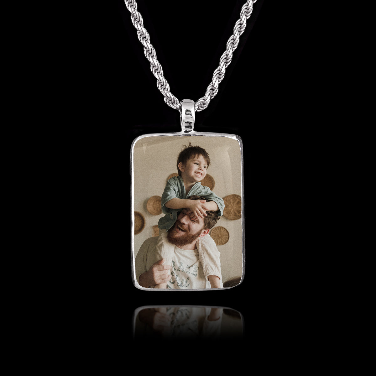 Memorial Pendant with Rectangular Ceramic Stone, 925 Sterling Silver