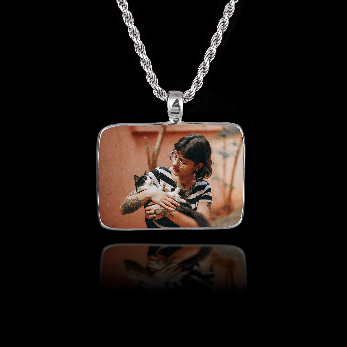 Memorial Pendant with Rectangular Ceramic Stone, 925 Sterling Silver