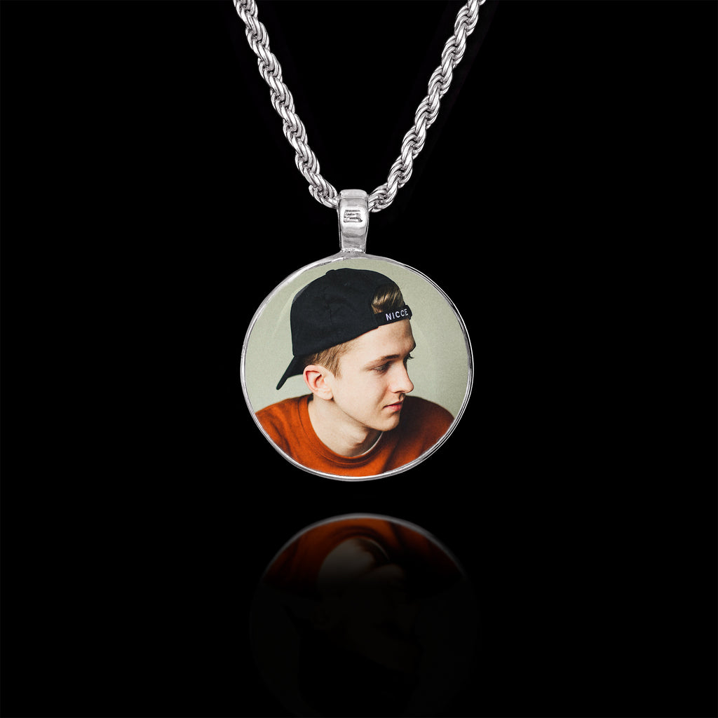 Memorial Pendant with Round Ceramic Stone, 925 Sterling Silver