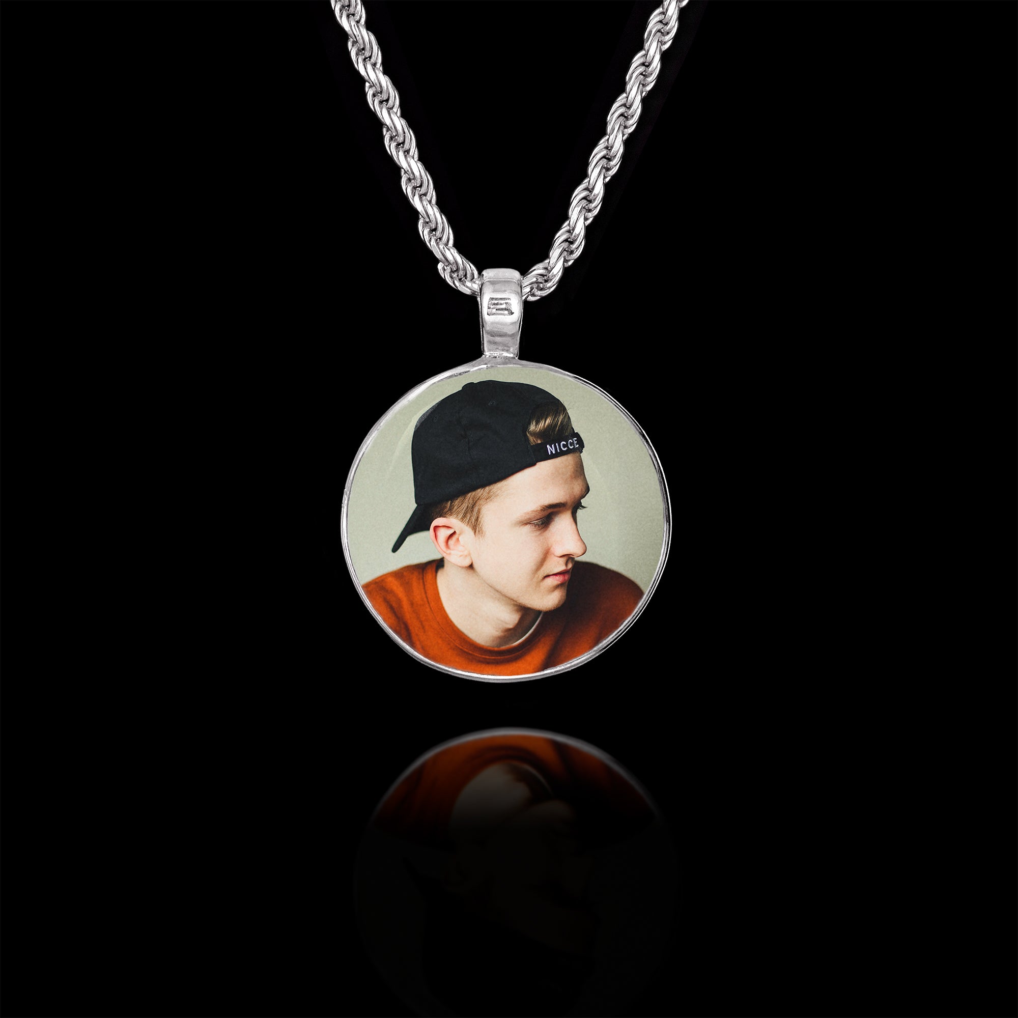Memorial Pendant with Round Ceramic Stone, 925 Sterling Silver