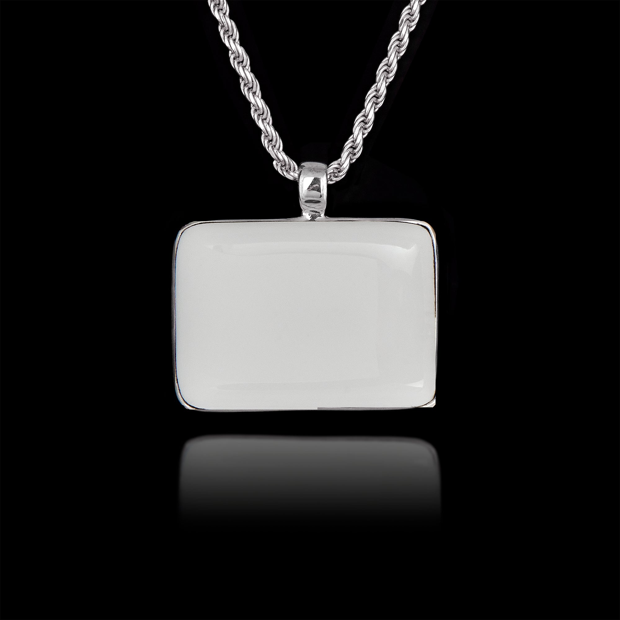 Memorial Pendant with Rectangular Ceramic Stone, 925 Sterling Silver