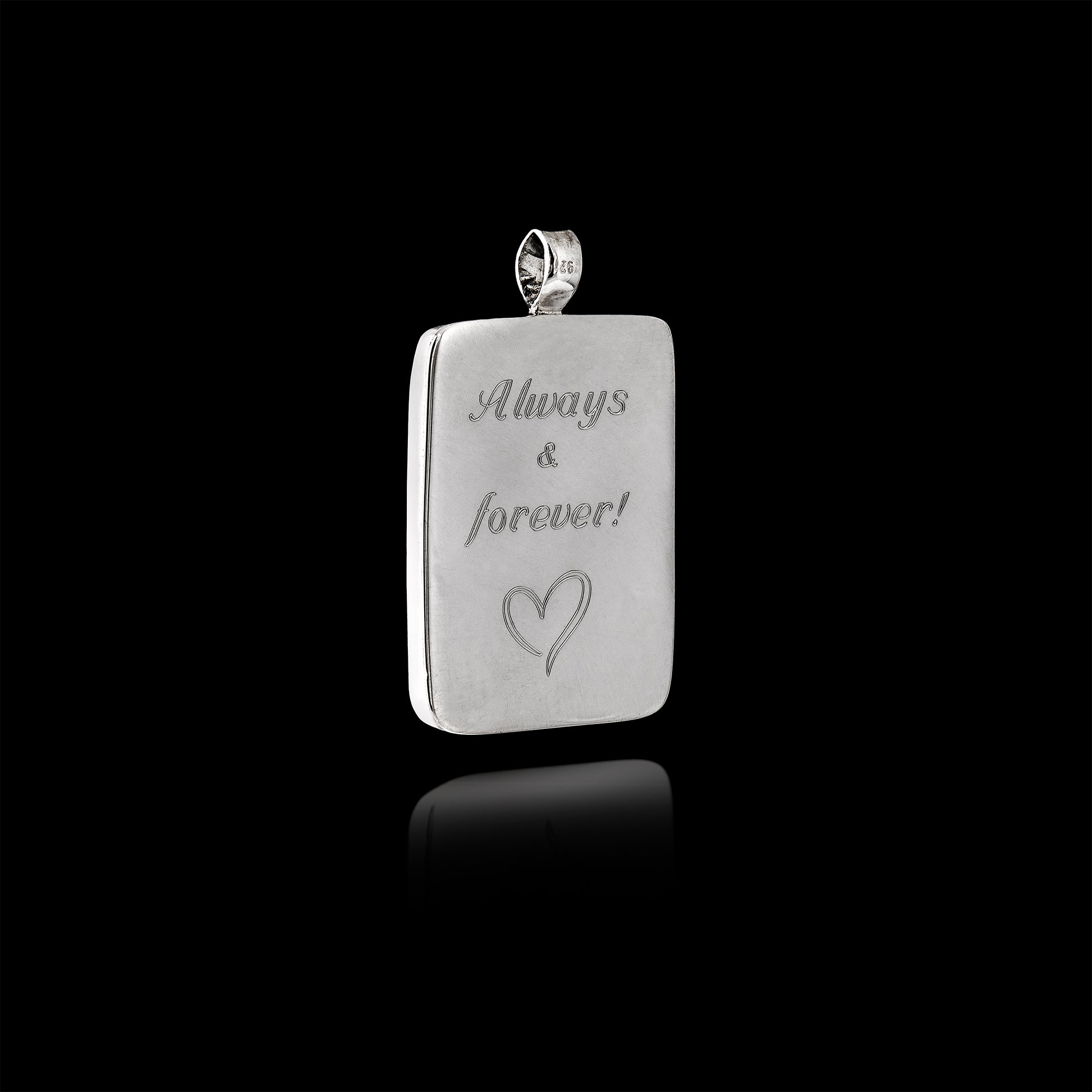 Memorial Pendant with Rectangular Ceramic Stone, 925 Sterling Silver