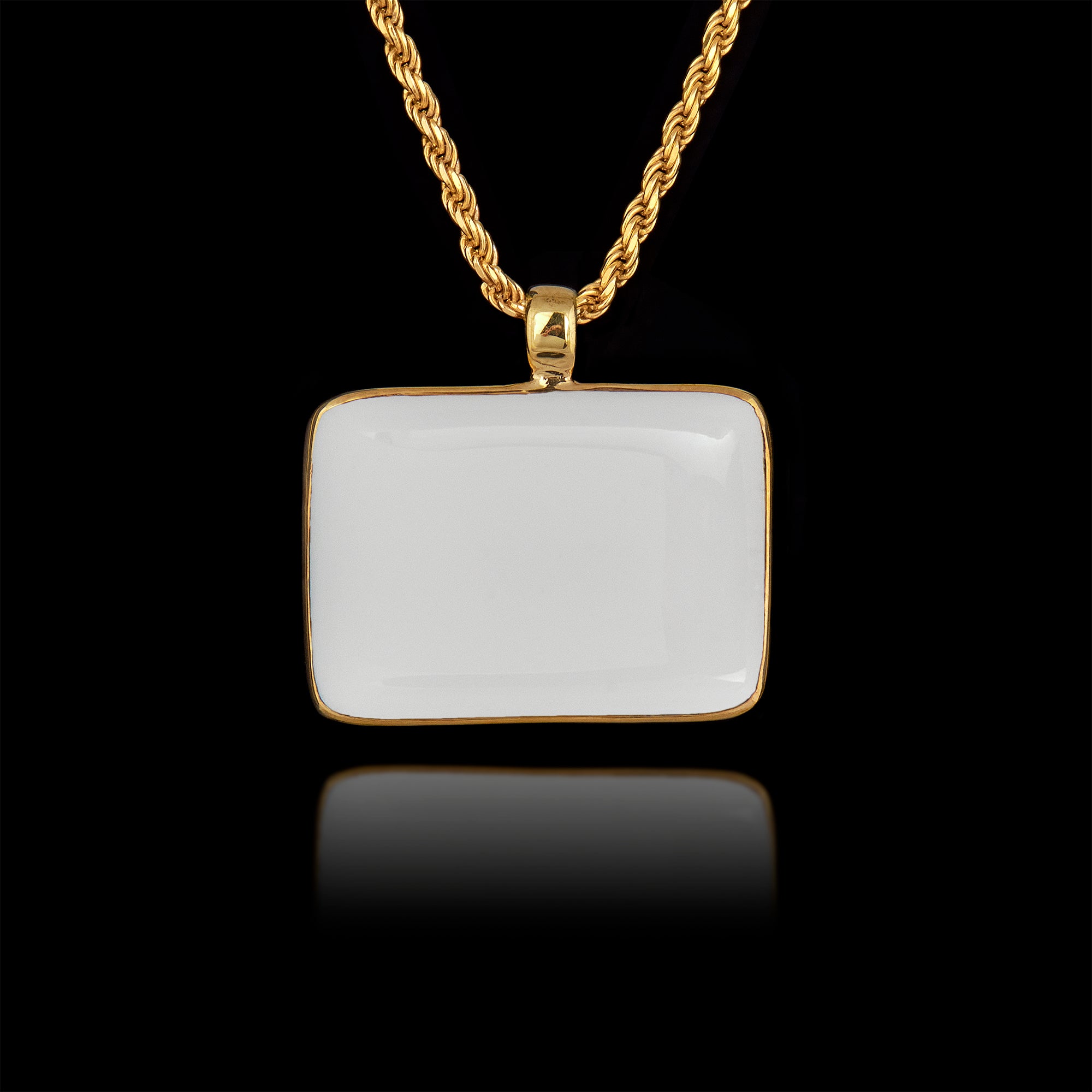 Ciondolo commemorativo in oro con pietra rettangolare in ceramica