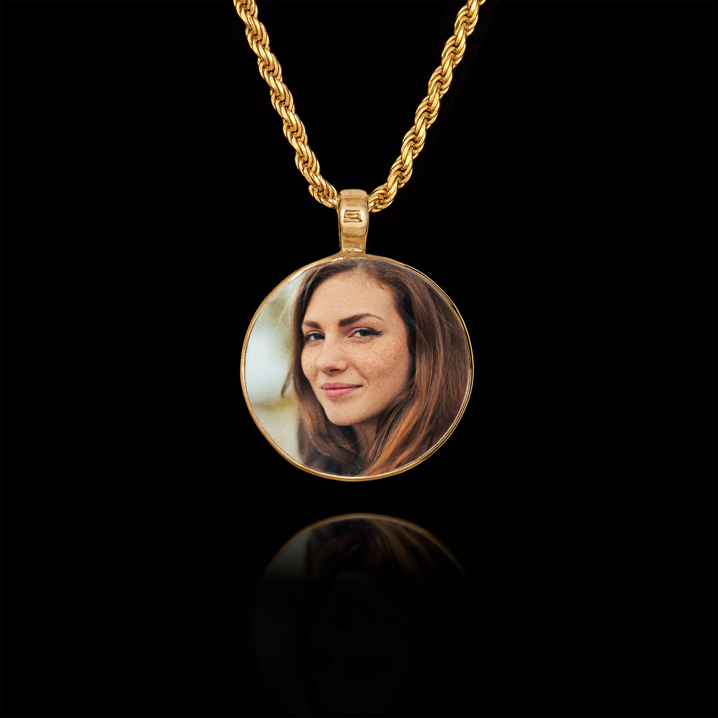 Gold Memorial Pendant with Round Ceramic Stone