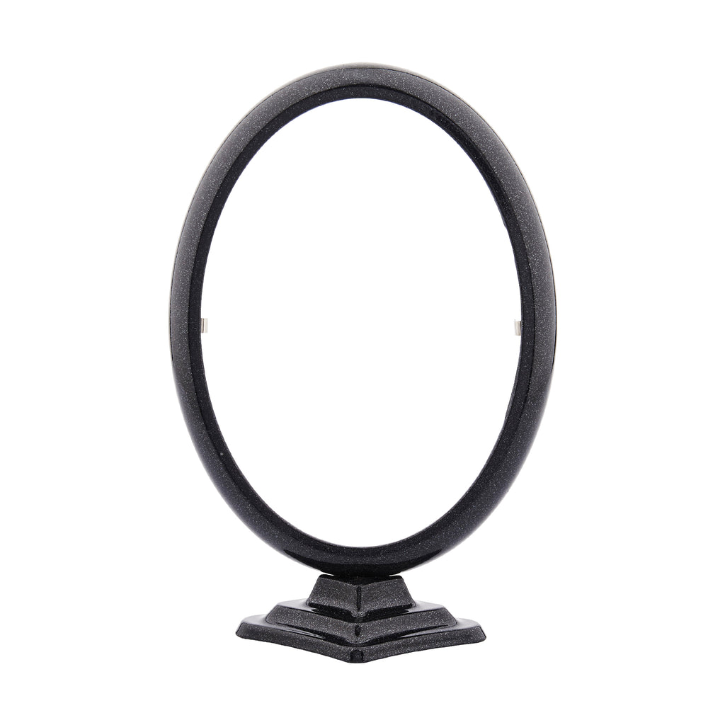 Oval aluminium photo frame with a support stand, in black colour 