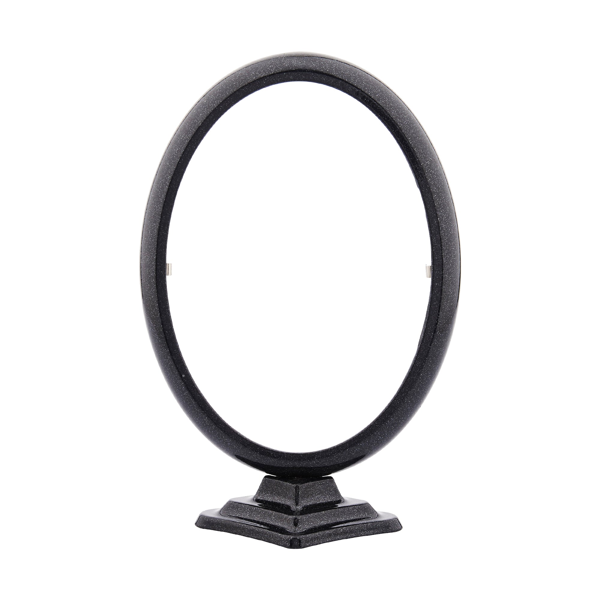 Oval aluminium photo frame with a support stand, in black colour 