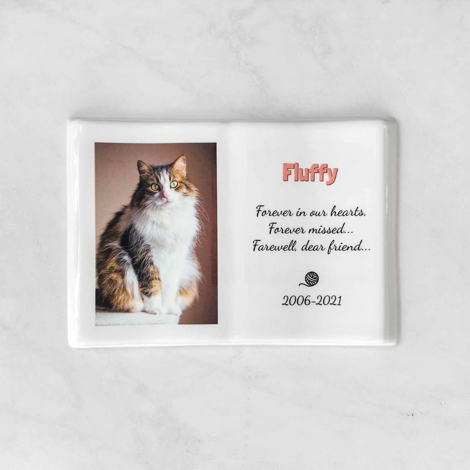 Targa commemorativa in ceramica, 15 x 22 cm, porcellana a forma di libro per lapidi