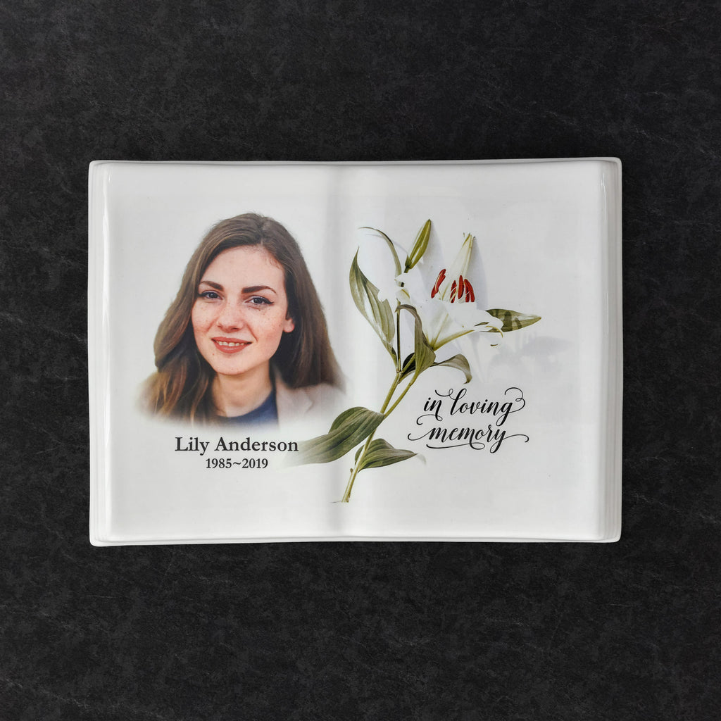 Memorial Ceramic Photo Plaque, 19 x 26 cm – Book Shaped Porcelain for Headstones