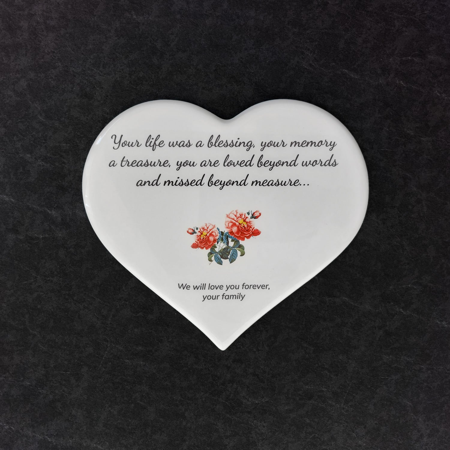 Memorial Ceramic Photo Plaque, 20 cm wide – Heart Shaped Porcelain for Headstones