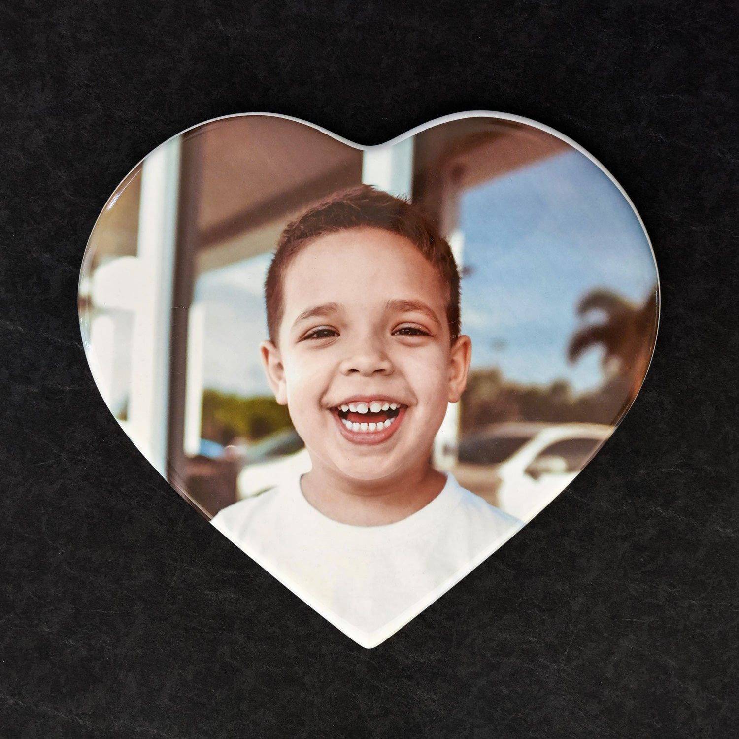 Memorial Ceramic Photo Plaque, 32 cm wide – Heart Shaped Porcelain for Headstones