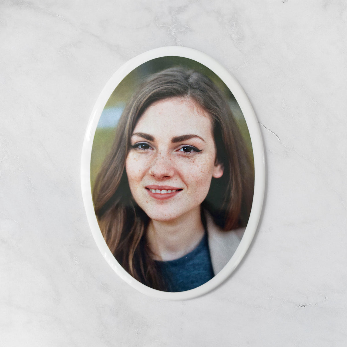 Memorial Ceramic Photo Plaque, 13 x 18 cm – Oval Porcelain for Headstones