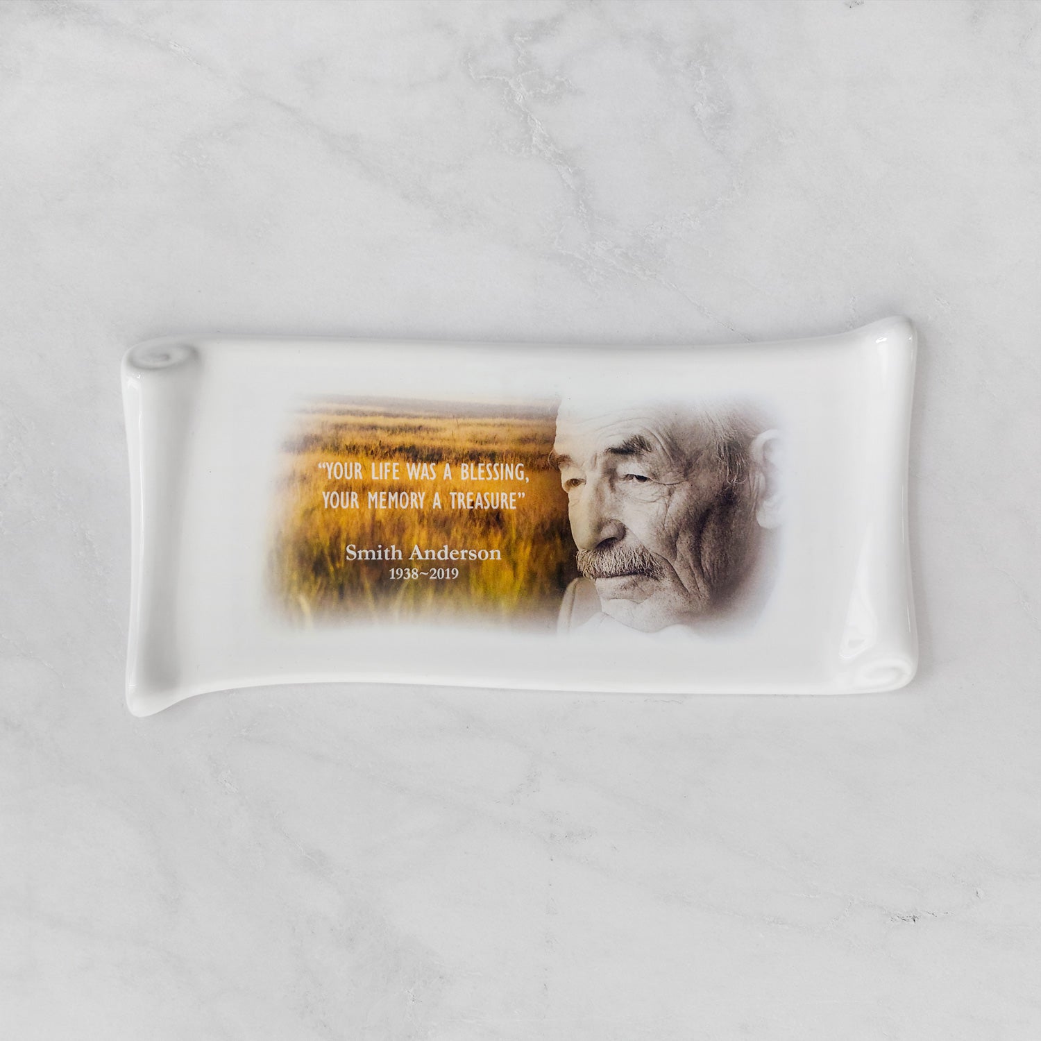 Targa fotografica commemorativa in ceramica, 11 x 22 cm – Porcellana di papiro per lapidi Immagine principale del prodotto